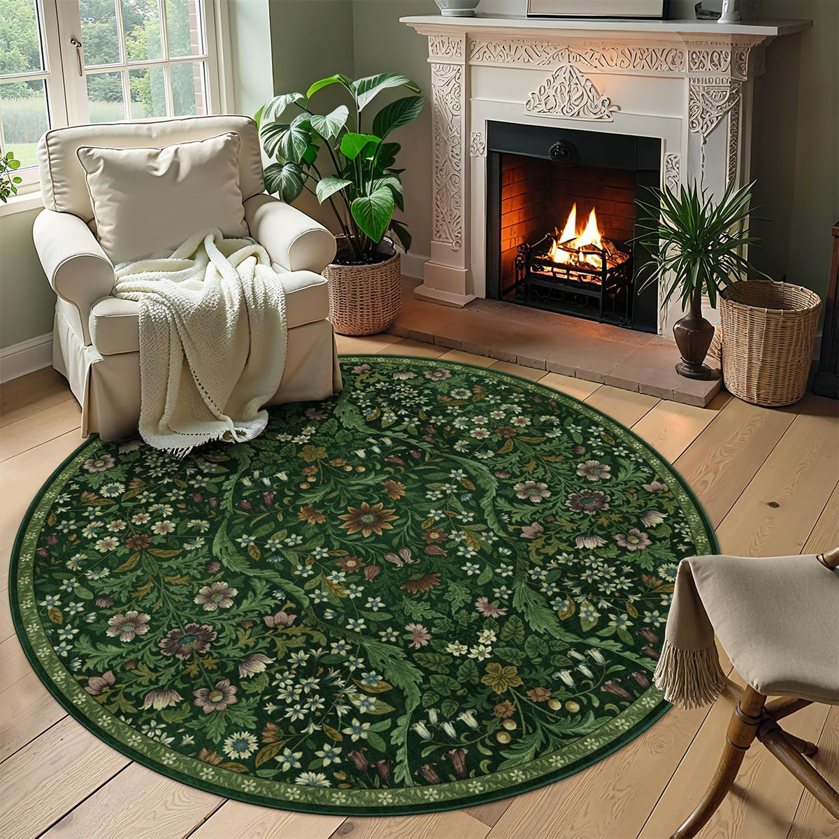 Floral Area Rug 5x7 Botanical Washable Carpet for Living Room