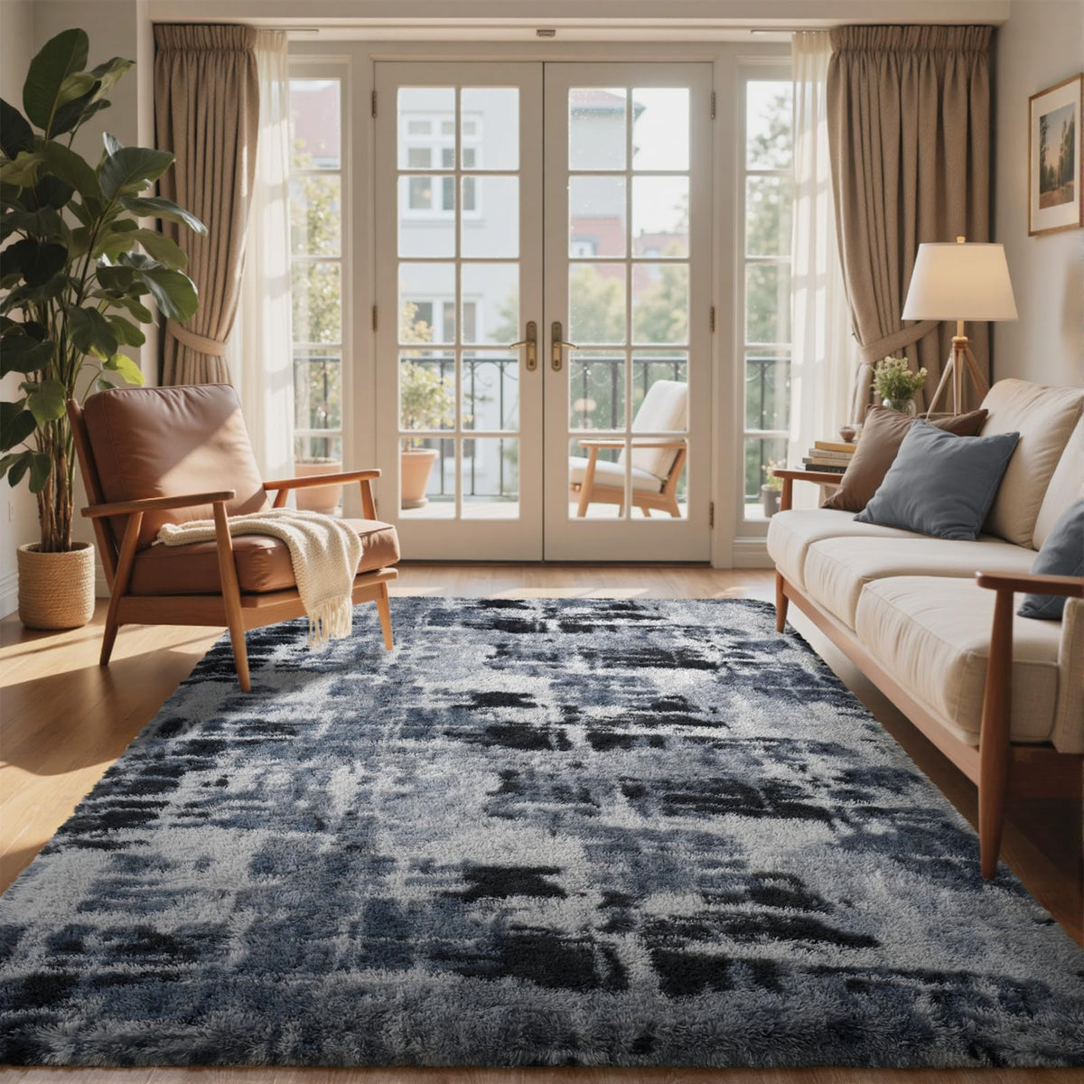 6x9 Ft Large Shag Rugs for Living Room Decor, Tie-Dyed Ultra Soft Fluffy Furry Area Rugs for Bedroom Indoor Floor, Aesthetic Carpet for Kids Home (Dark Grey)