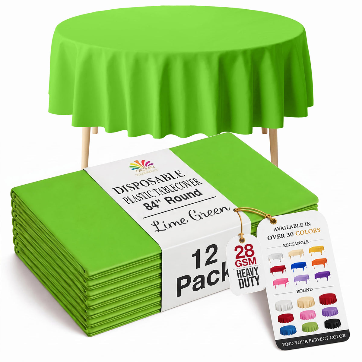 Exquisite 12-Pack Premium Plastic Tablecloth 12-Pack Premium Plastic Tablecloth 84in. Round Table Cover - Emerald Green