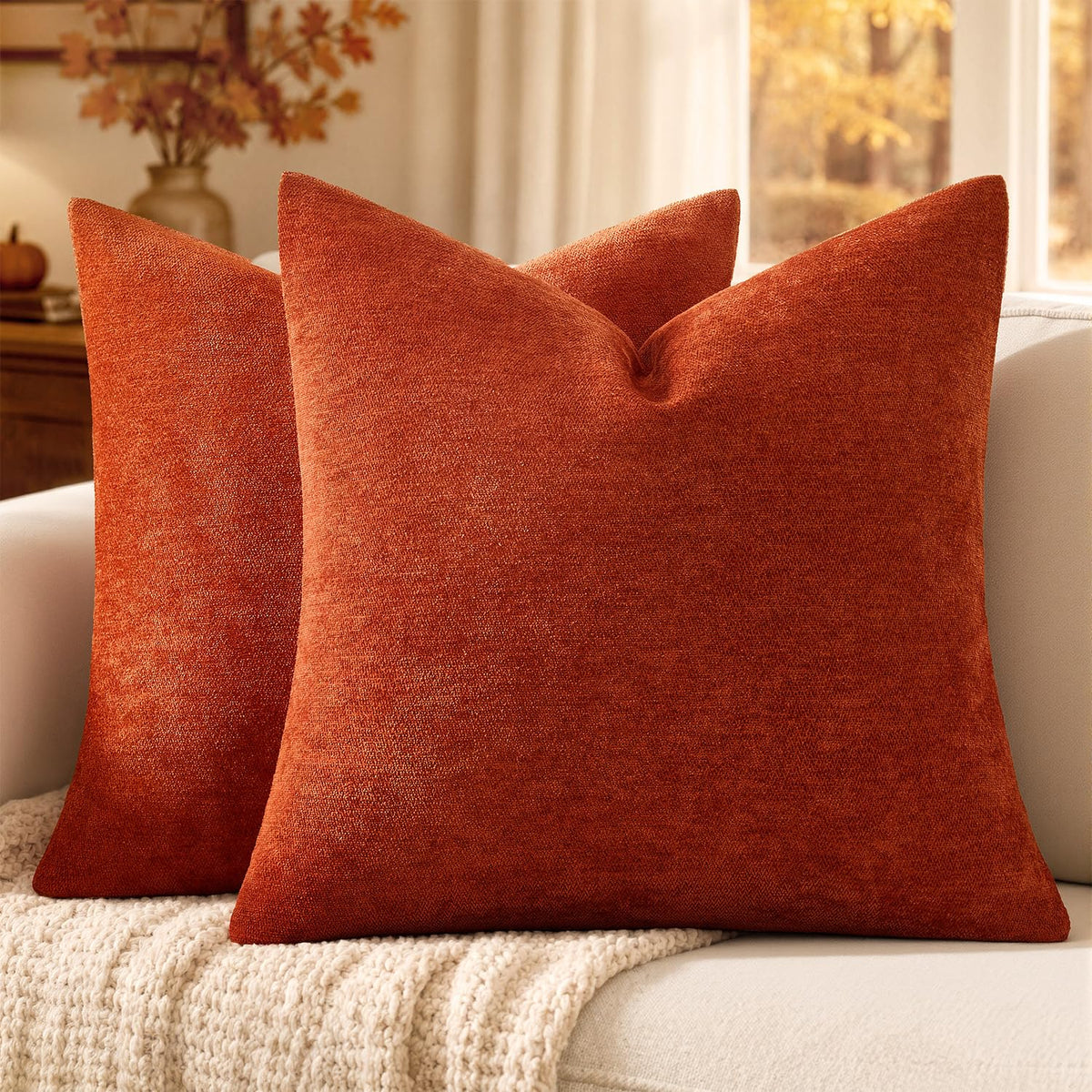 MIULEE Pack of 2 Beige Decorative Pillow Covers 18x18 Inch