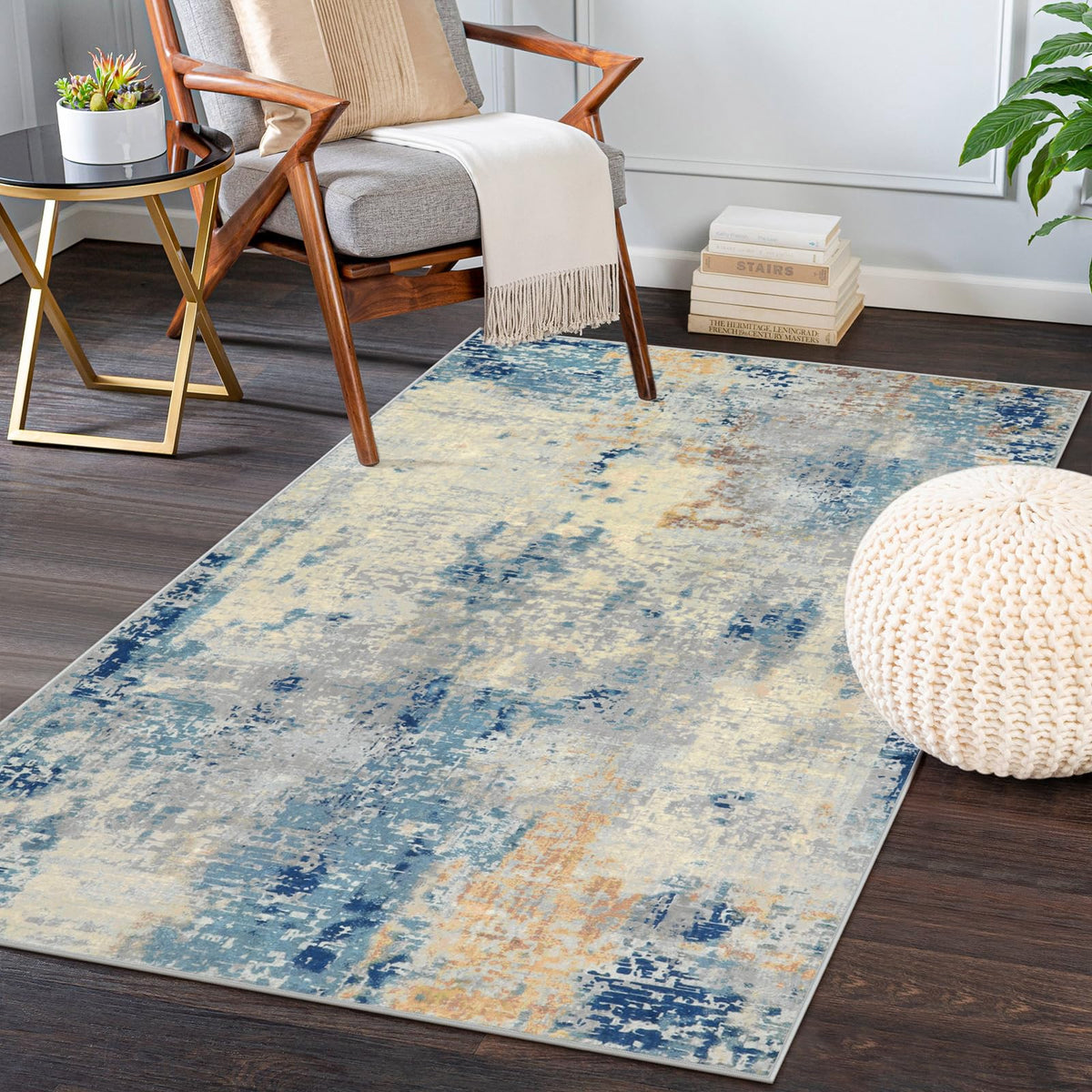 Lahome Modern Abstract Washable 5x7 Area Rugs for Living Room, Colorful Soft Bedroom Rug Low Pile Non Slip,Stain Resistance Dining Room Carpet for Nursery Office Entrance Home Office Decor