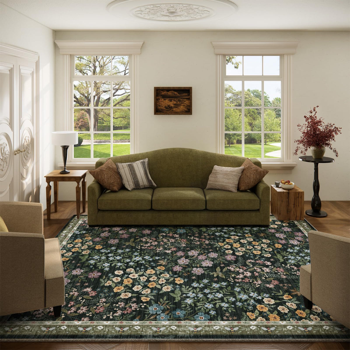 Washable Area Rugs for Living Room: 9x12 Area Rug for Bedroom Vintage Stain Resistant Non Slip Low Pile Lightweight Soft Carpet for Kitchen Dining Room Farmhouse Kids Room Nursery