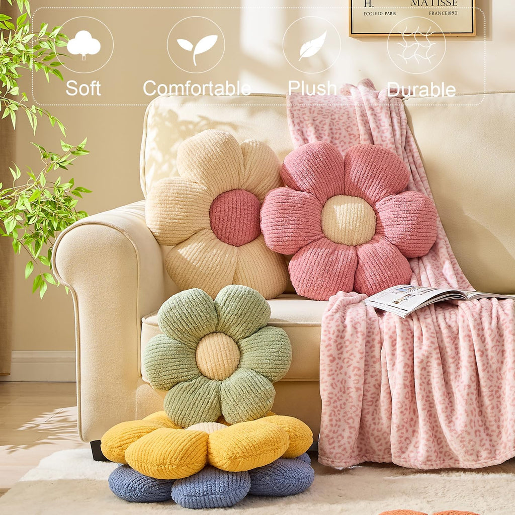 XIAIJIA Flower Pillow, Pink Daisy Throw Pillows, Flower Cushion 15.7 Inch