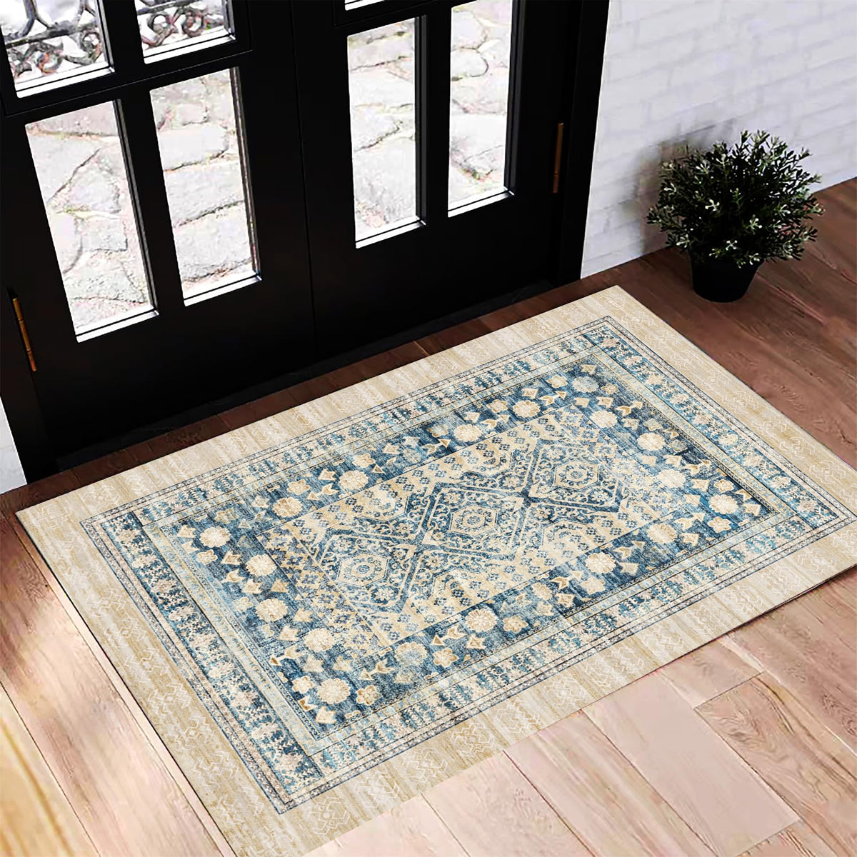 CHAMPLANT 6'x9' Washable Vintage Area Rug Boho Chic Medallion Distressed Design Non-Shedding Easy Care Ideal for High Traffic Areas in Living Room Bedroom Kitchen Office Large Carpet