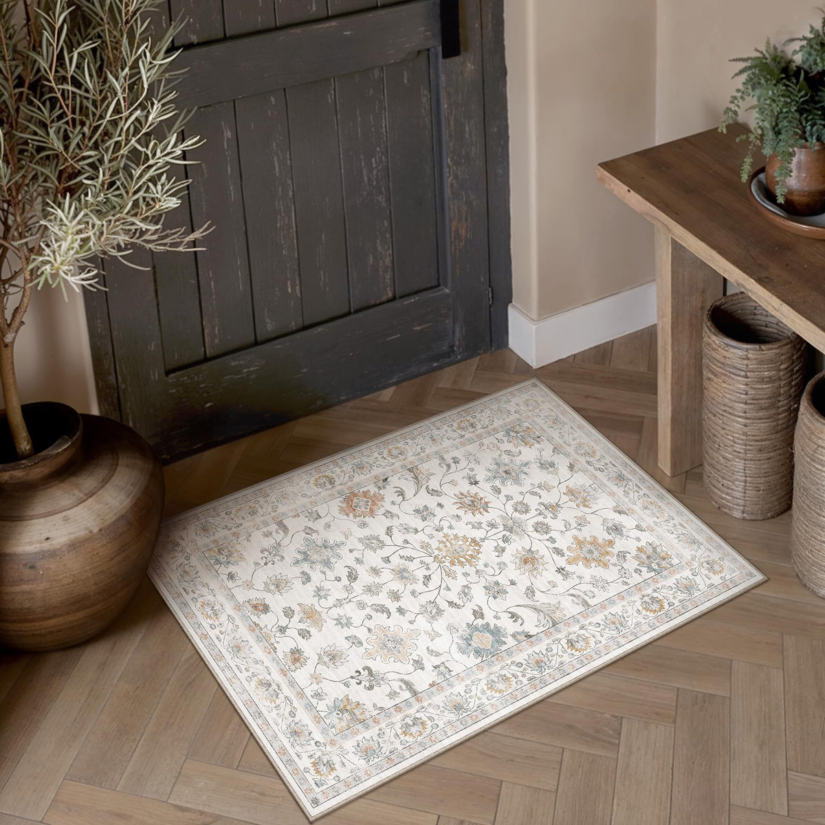 HUGEAR 3x5 Colorful Retro Floral Washable Area Rug for Entryway