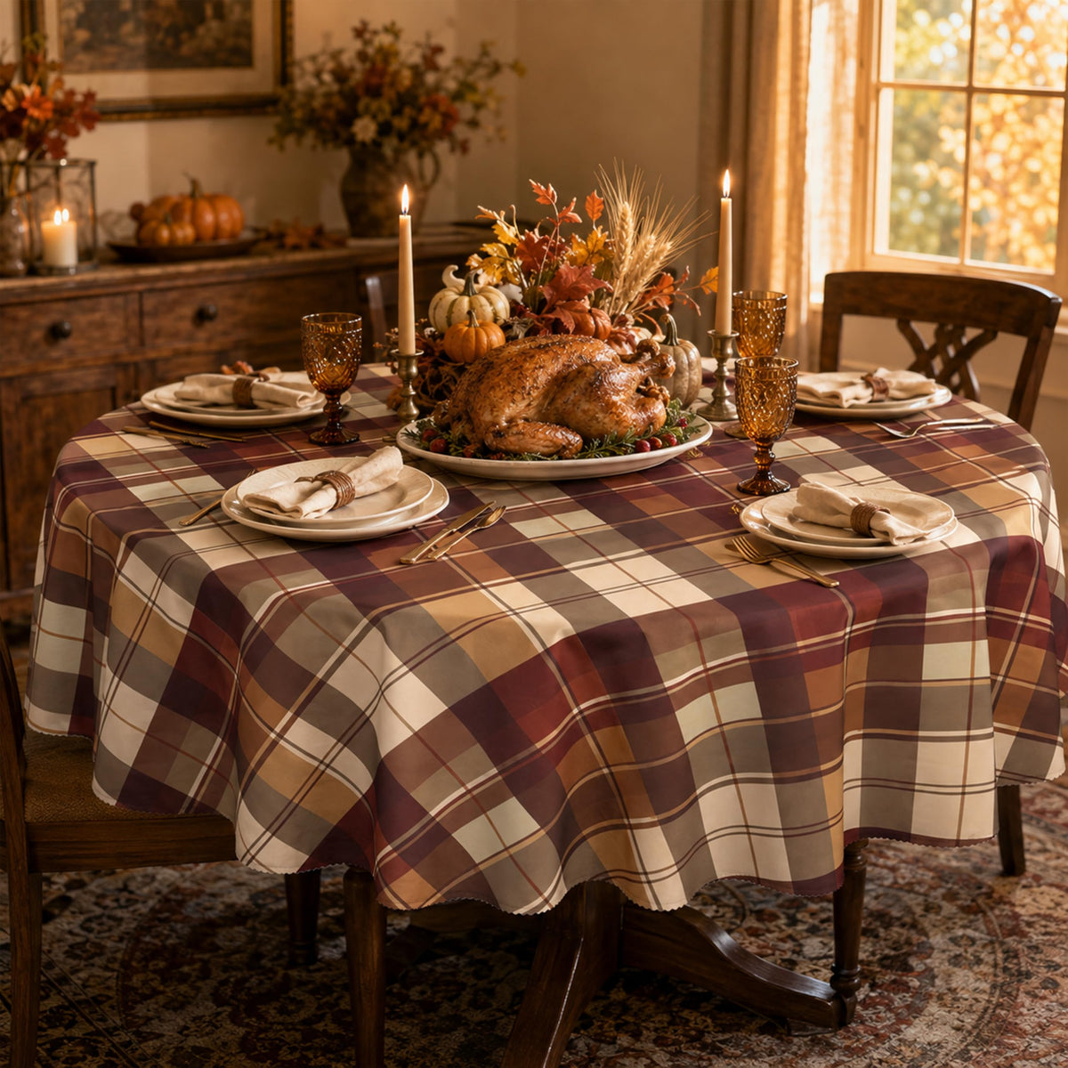 Waterproof Checkered Tablecloth Fabric - Rectangle 58x84 Inch Classic Gingham Buffalo Plaid Table Cloth for Indoor/Outdoor Use - Washable Table Cover for Kitchen, BBQs, and Parties
