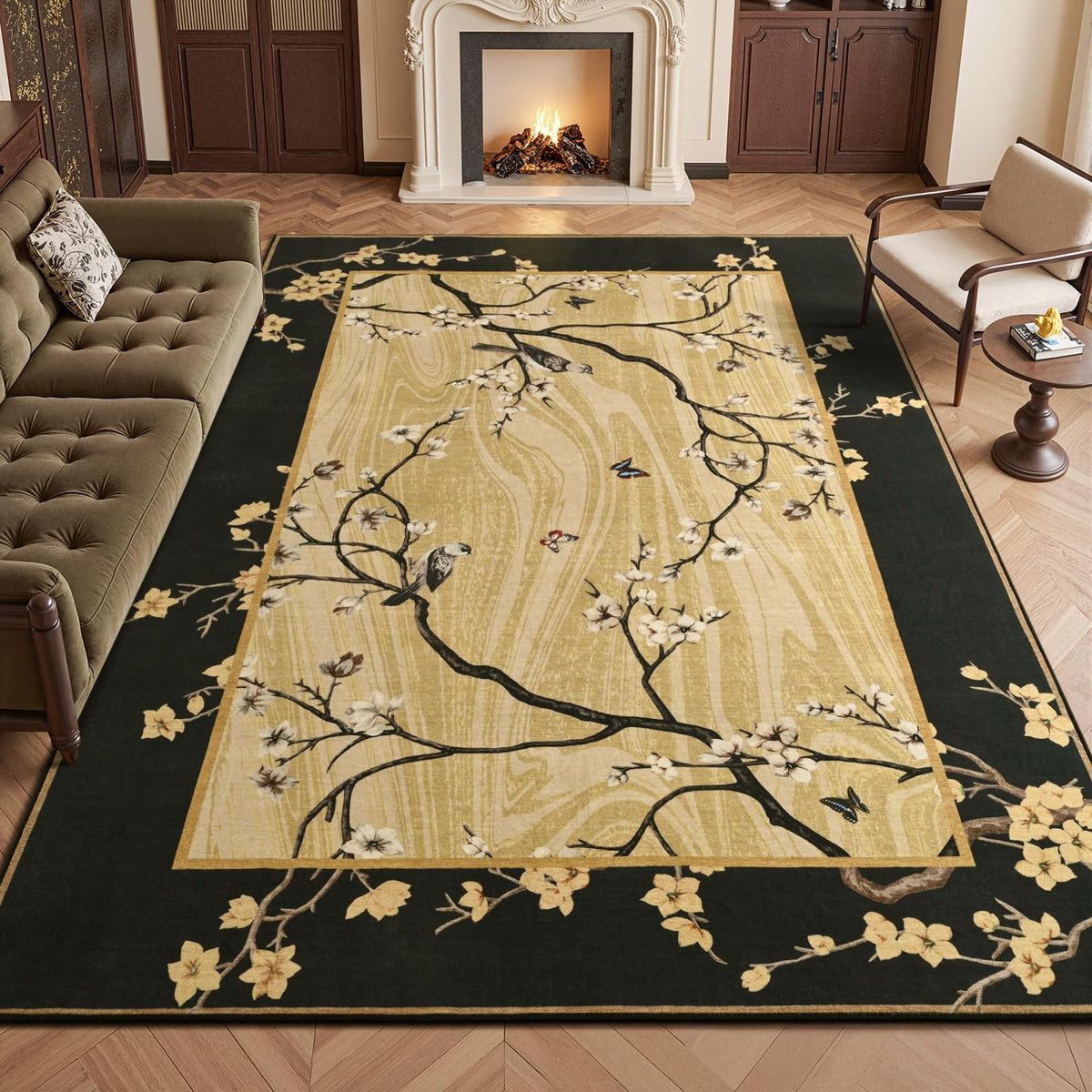 4x6 Purple Oriental Floral Bird Butterfly Throw Area Rug