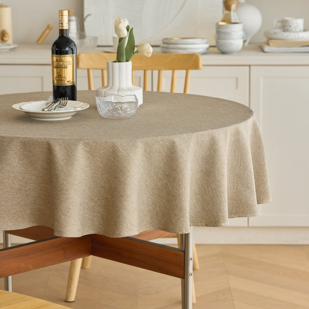 Decorelia Sage Green Linen Textured Tablecloth Rectangular 52 x70 Inch