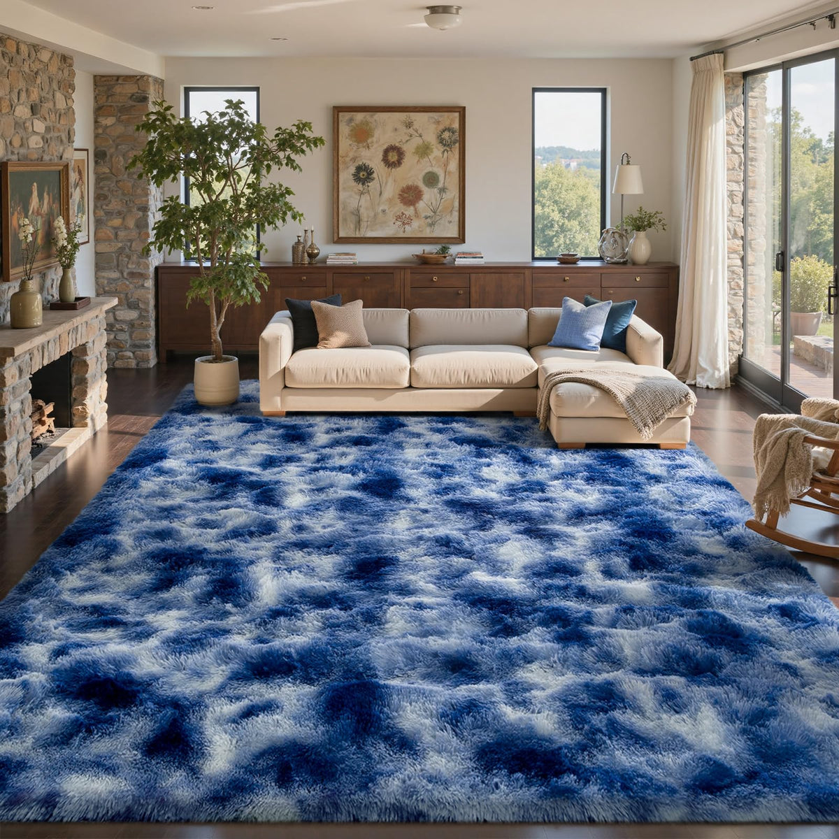 6x9 Ft Large Shag Rugs for Living Room Decor, Tie-Dyed Ultra Soft Fluffy Furry Area Rugs for Bedroom Indoor Floor, Aesthetic Carpet for Kids Home (Dark Grey)