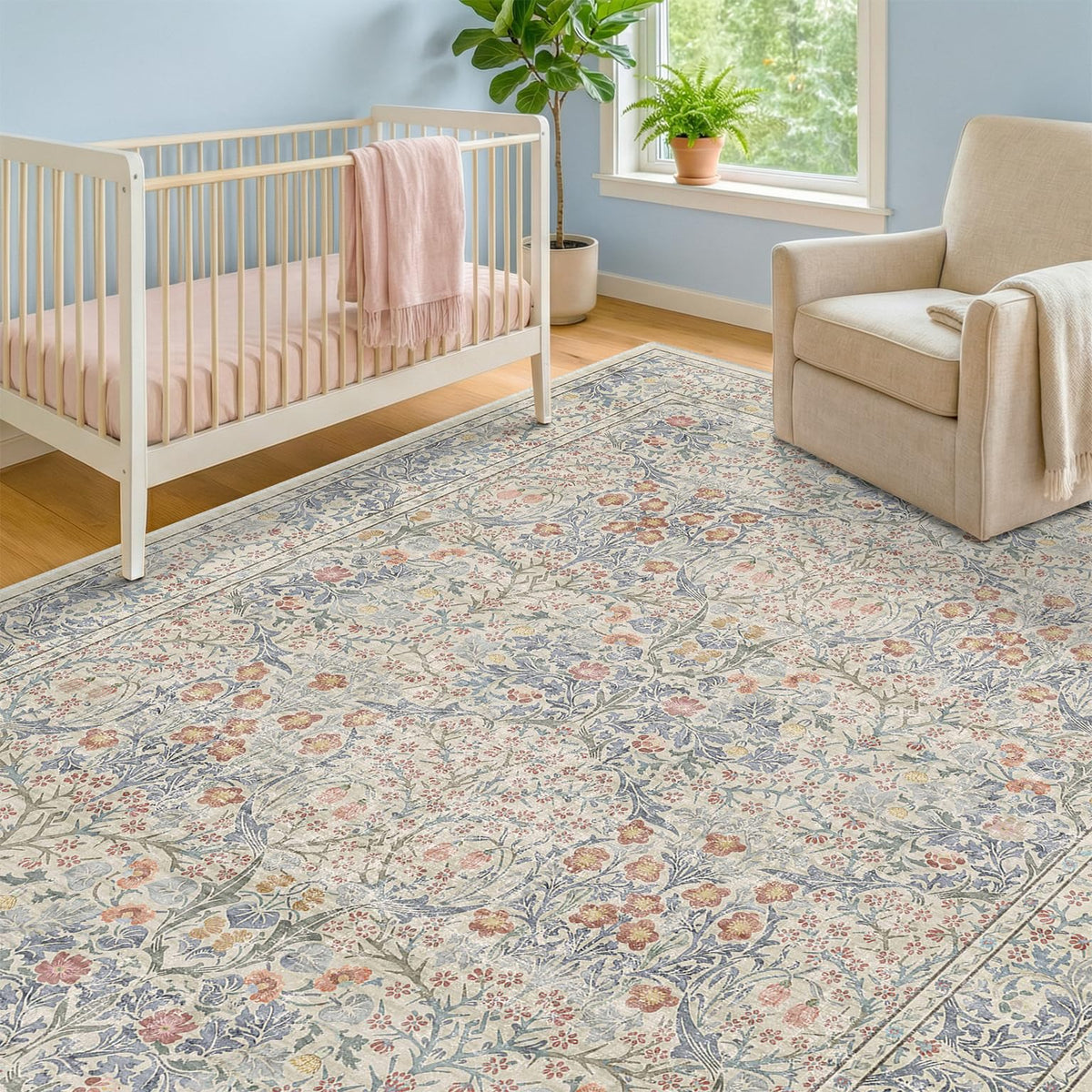 Vintage Floral Dark Green 3x5 Area Rugs for Entryway, Kitchen, Bedroom Beside Rug, Laundry Room, Non-Slip Low Pile Ultra Soft Stain Resistant Small Carpet