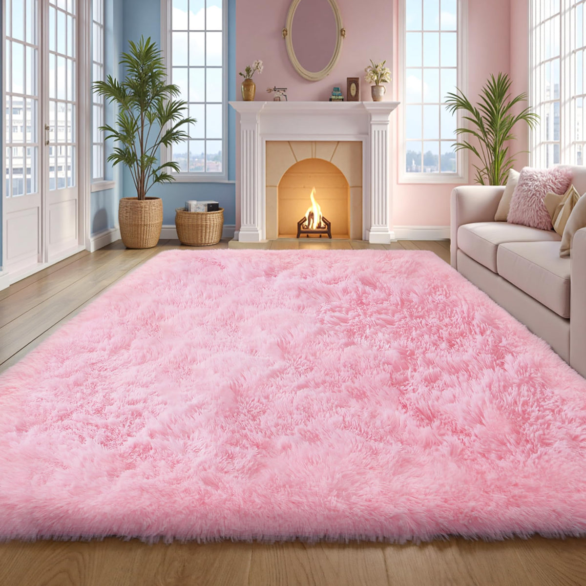 Pink Fluffy 4x6 Area Rugs for Bedroom Girls, Plush Washable Carpet