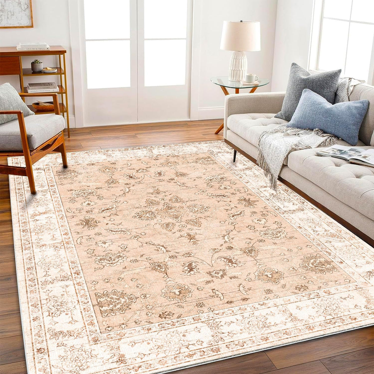 CHAMPLANT 6'x9' Washable Vintage Area Rug Boho Chic Medallion Distressed Design Non-Shedding Easy Care Ideal for High Traffic Areas in Living Room Bedroom Kitchen Office Large Carpet