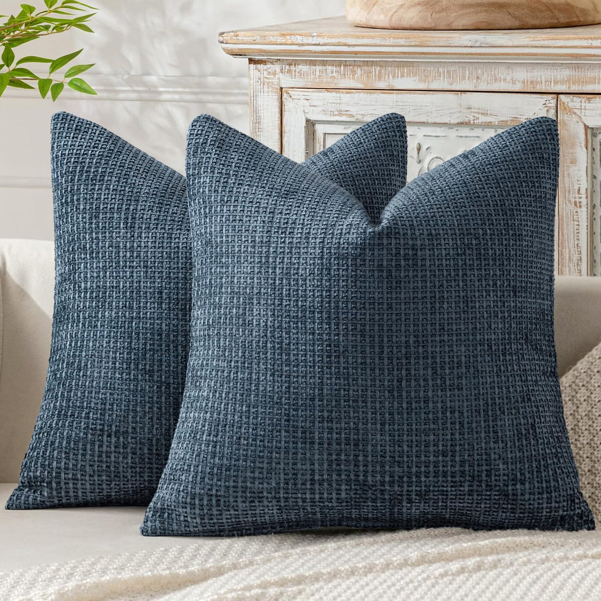 MIULEE Decorative Couch Throw Pillow Covers 18x18 Inch Coastal Blue 2 Pack