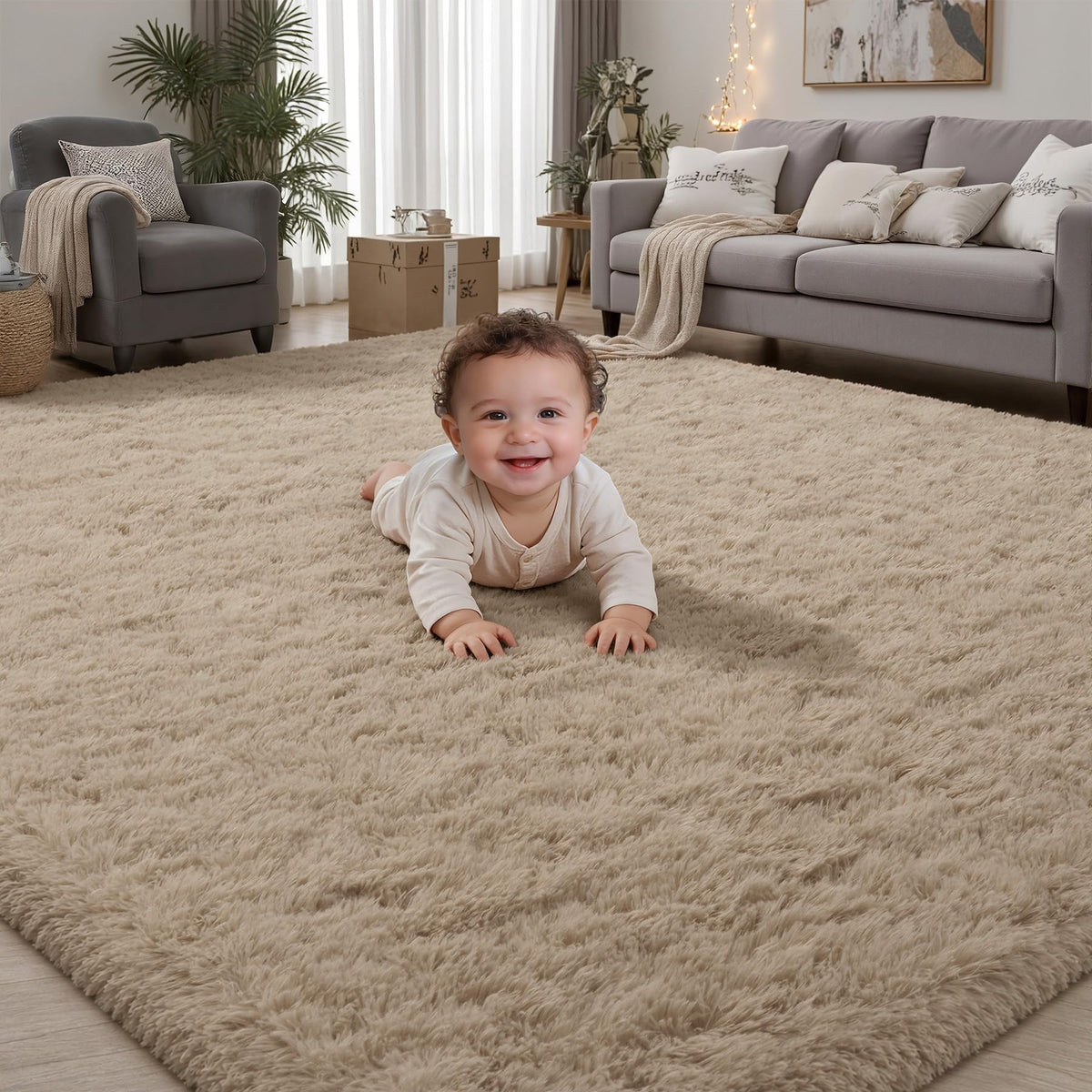 PLHXFR 8x10 Area Rugs Living Room: Fluffy Bedroom Soft Shag Rug Black Grey