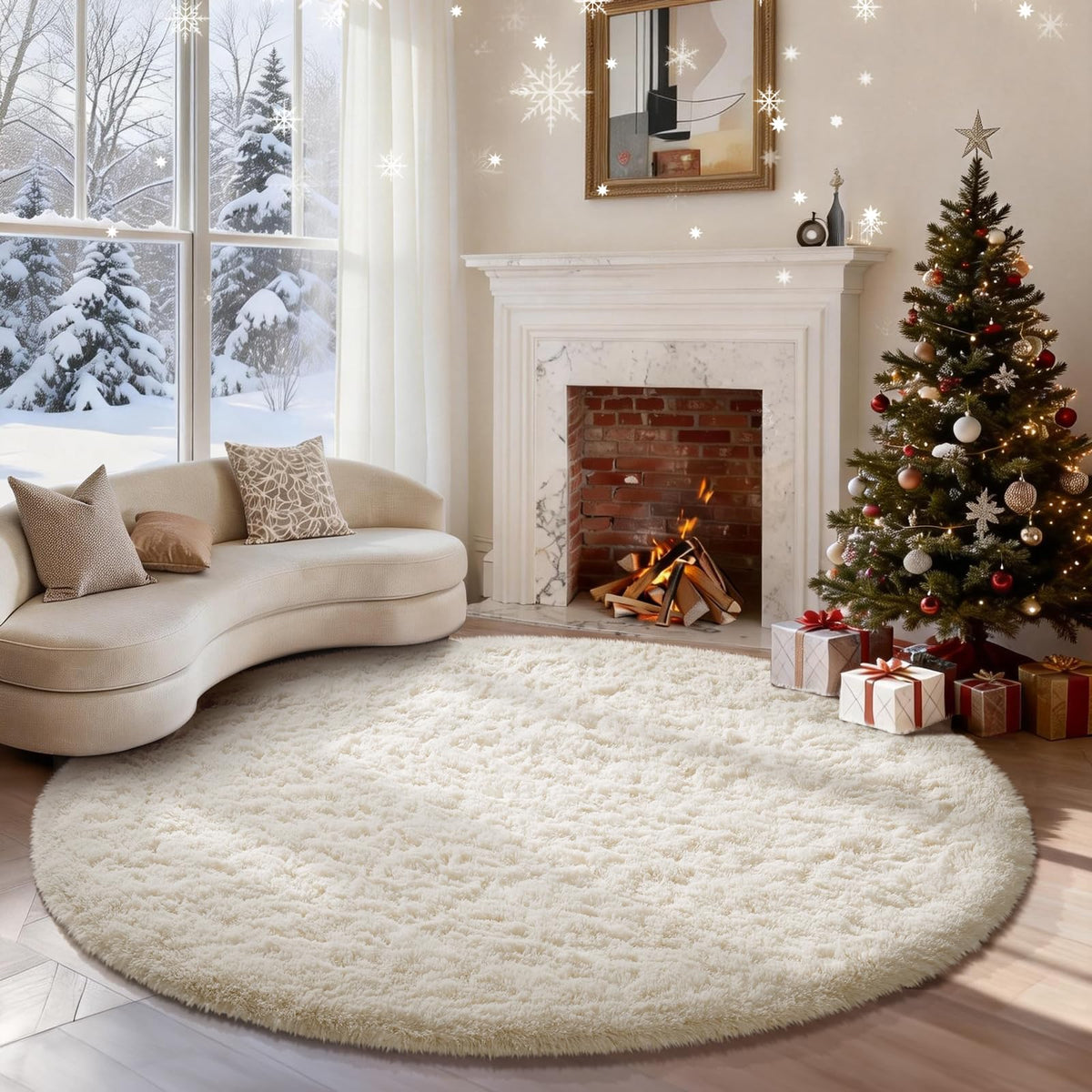 Ophanie Area Rugs for Bedroom, Christmas Upgrade Non-Slip Ivory Fluffy Soft Shag Living Room Carpet, Indoor Floor 4x6 Fuzzy Shaggy Plush Nursery Rug for Kids Dorm Decor with Over 99 pcs Pile fibers