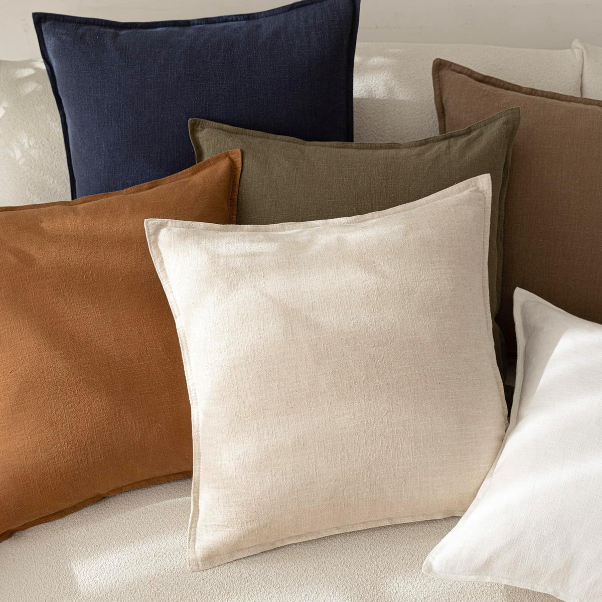 Foindtower Linen Solid Decorative Throw Pillow Covers 18x18 Natural Beige