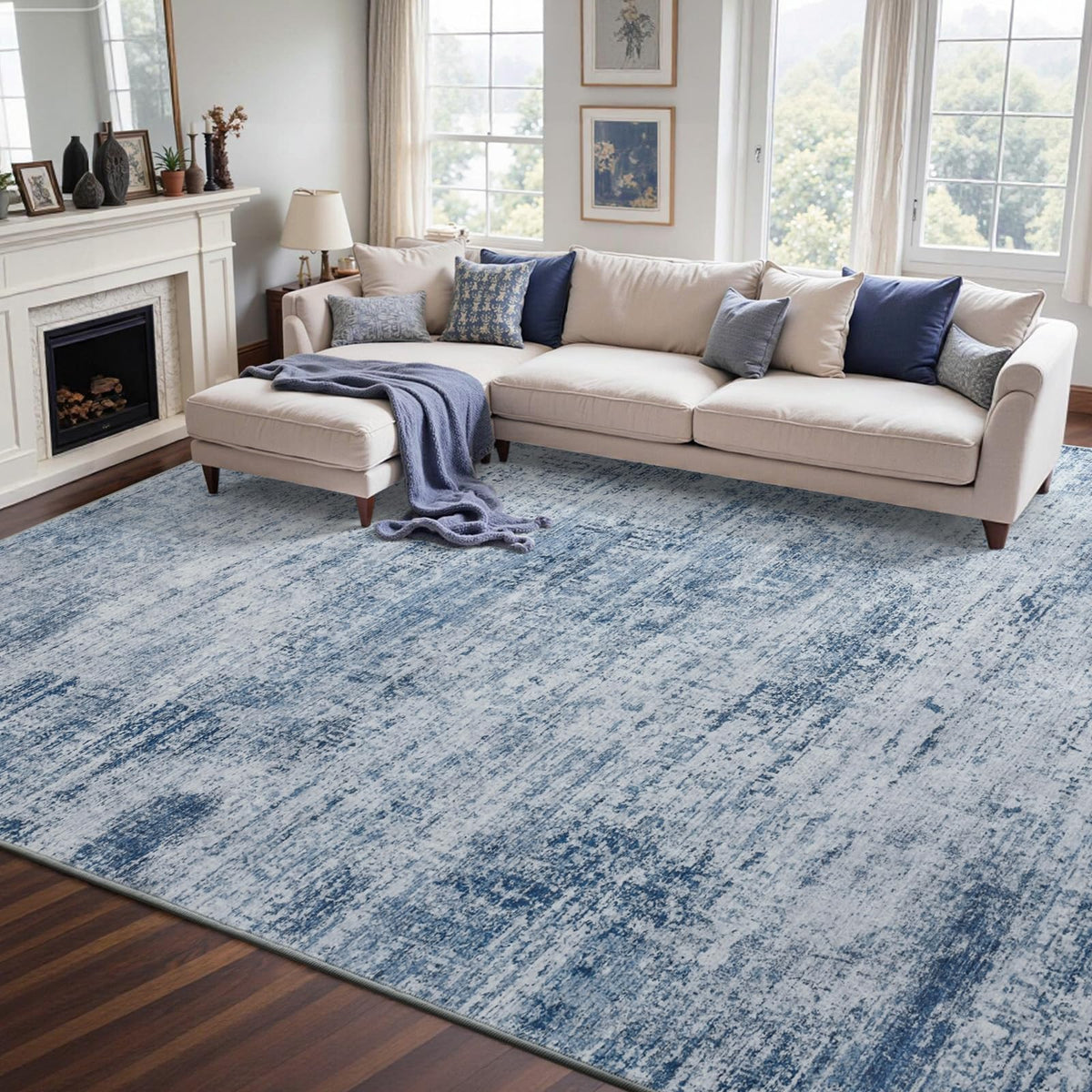 6x9 Ft Large Area Rugs for Living Room, Soft Non-Slip Washable Rugs Modern Abstract Pattern Carpet for Bedroom Indoor Floor Nursery Home Decor (Blue)