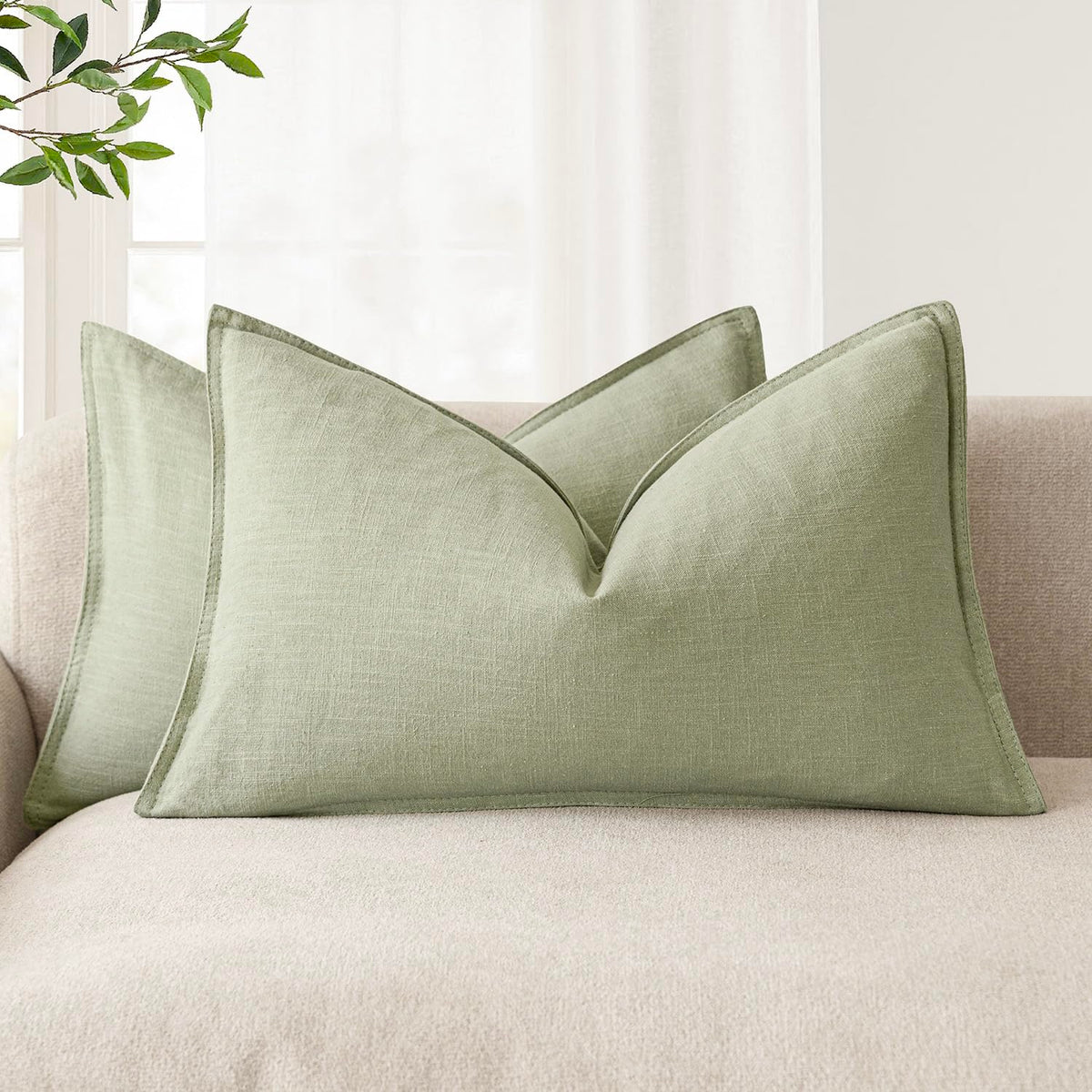 Foindtower Linen Solid Decorative Throw Pillow Covers 18x18 Natural Beige