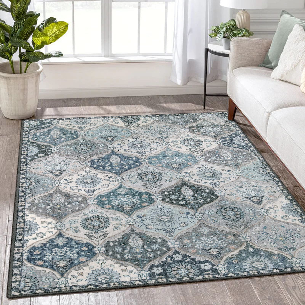 Lahome Moroccan Machine Washable Rugs for Living Room, 4x6 Rug for Bedroom