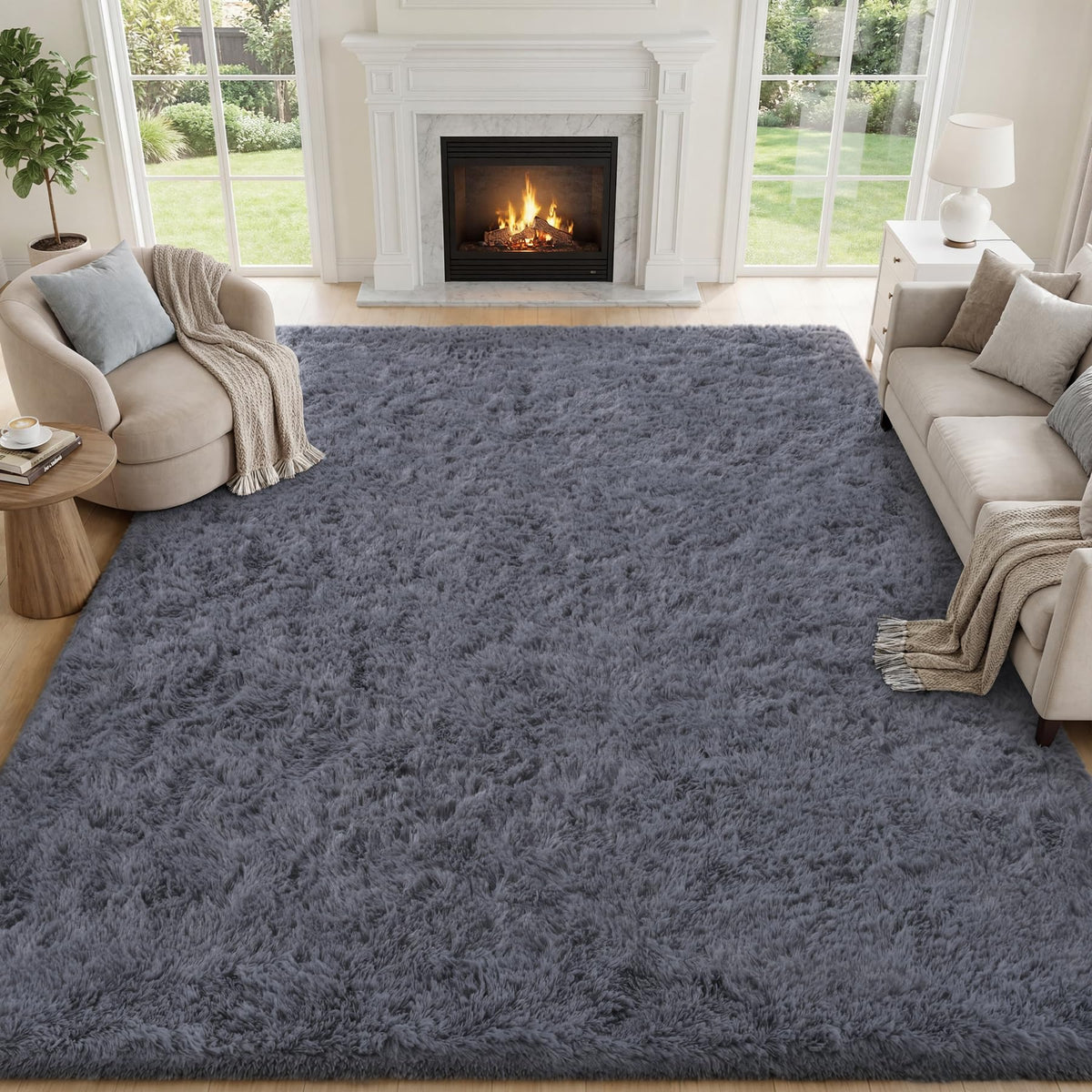 PLHXFR 8x10 Area Rugs Living Room: Fluffy Bedroom Soft Shag Rug Black Grey