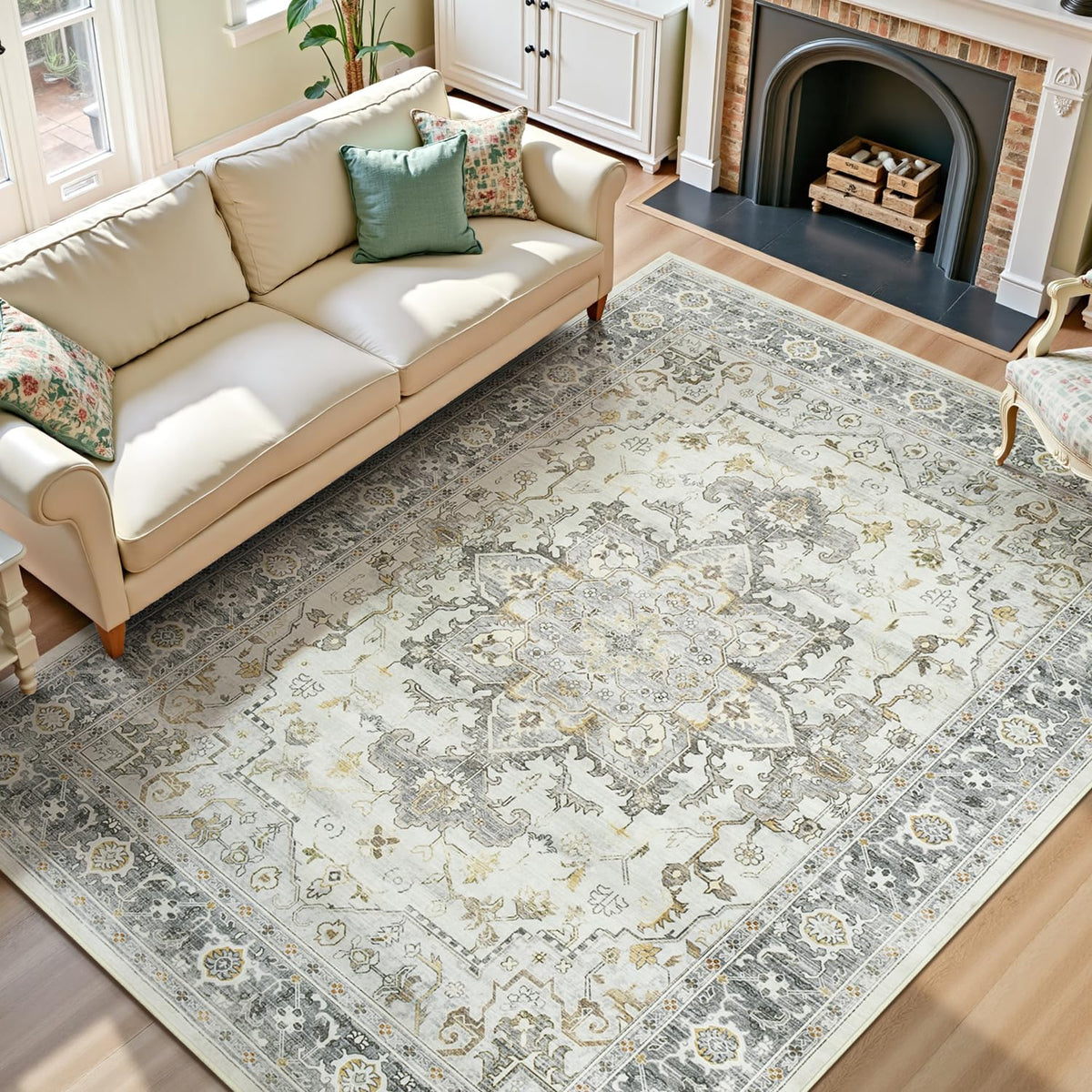 Lofus 5x7 Area Rugs for Living Room Bedroom, Soft Boho Carpet Floral Brown