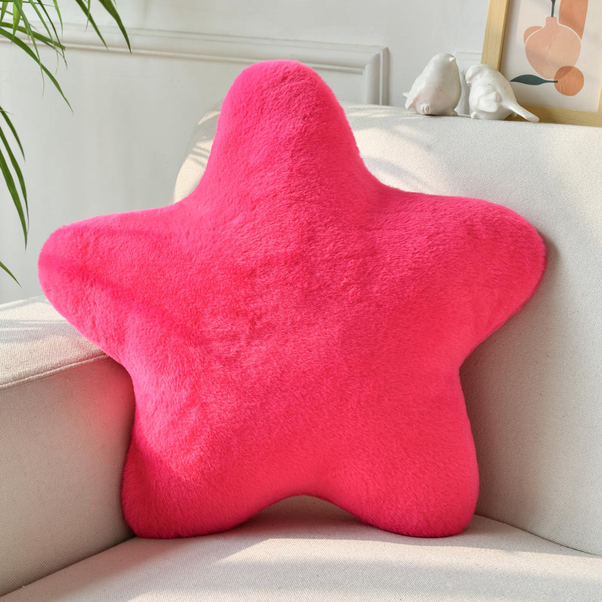 Star Pillow, Decorative Throw Pillows for Bed Couch, 15" Star Shaped Pillow Plush Floor Cushions Room Decor Pillow with Soft Faux Rabbit Fur for Sofa Bedroom Living Room