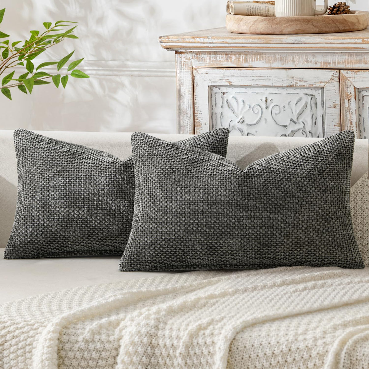 MIULEE Decorative Couch Throw Pillow Covers 18x18 Inch Coastal Blue 2 Pack