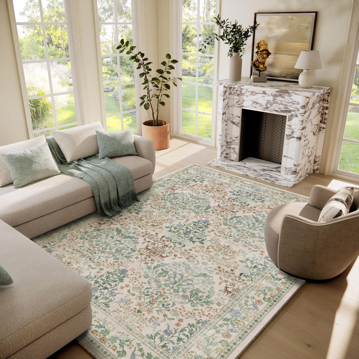 Washable Area Rugs for Living Room: 9x12 Area Rug for Bedroom Vintage Stain Resistant Non Slip Low Pile Lightweight Soft Carpet for Kitchen Dining Room Farmhouse Kids Room Nursery
