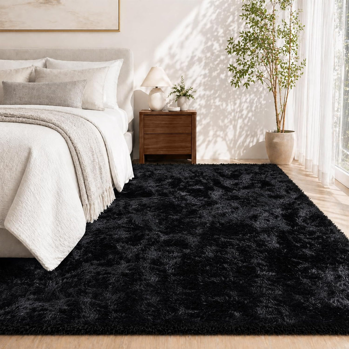 Tosuoka 5x7 Area Rugs for Living Room Bedroom, Black Rug Soft Fluffy Shag