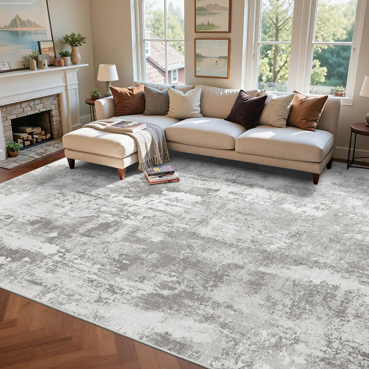 6x9 Ft Large Area Rugs for Living Room, Soft Non-Slip Washable Rugs Modern Abstract Pattern Carpet for Bedroom Indoor Floor Nursery Home Decor (Blue)