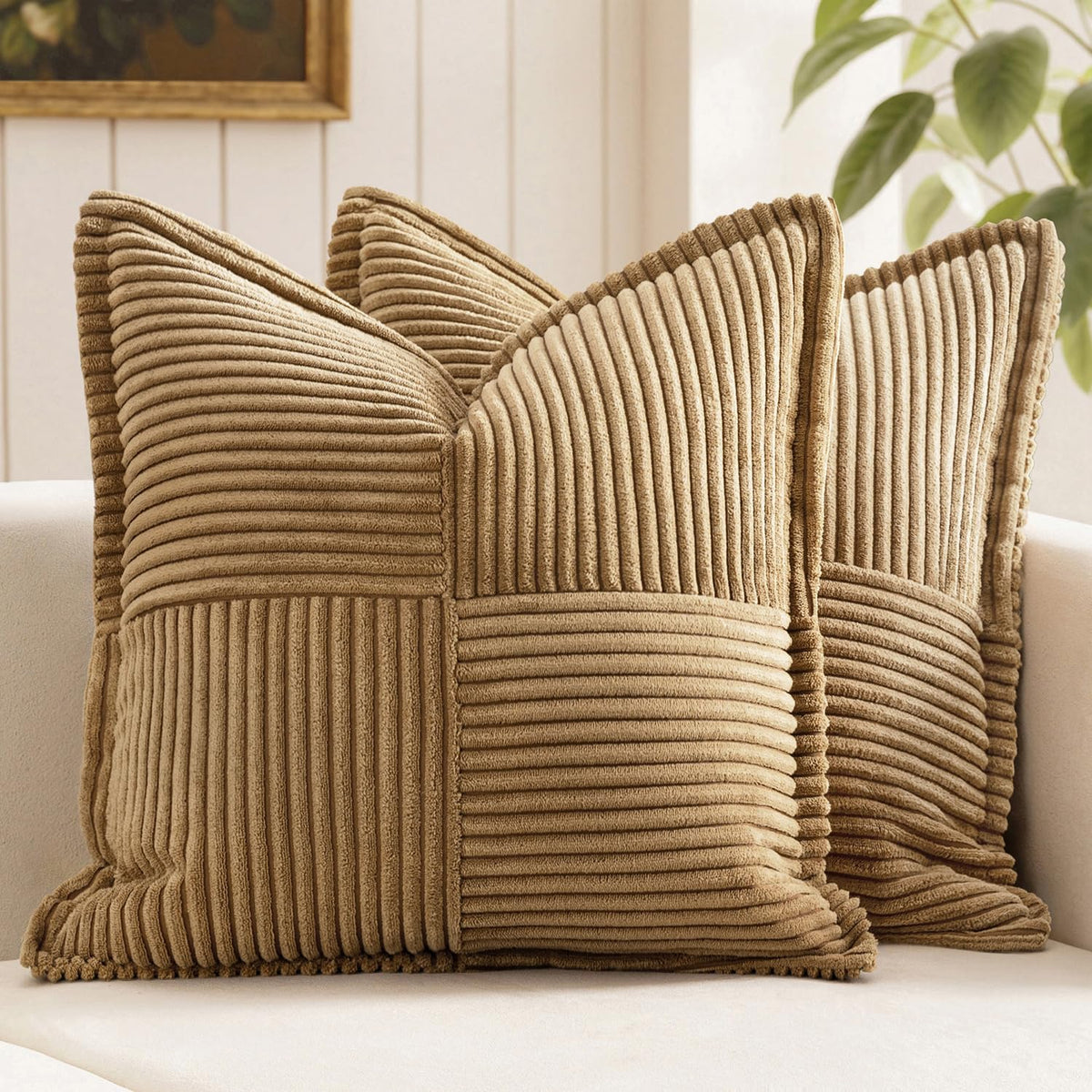 MIULEE Decorative Throw Pillow Covers for Couch 18x18 Inch Beige 2 Pack
