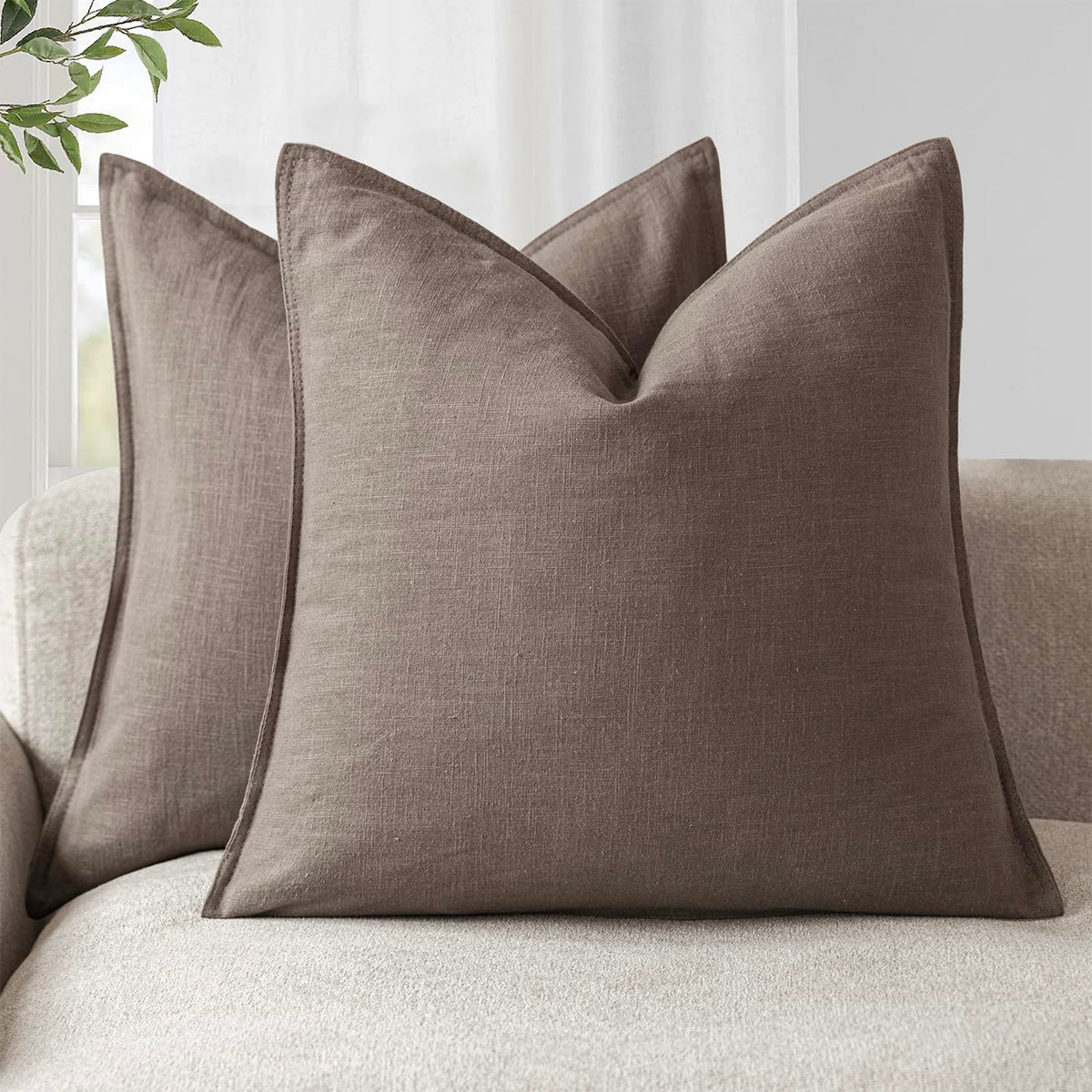 Foindtower Linen Solid Decorative Throw Pillow Covers 18x18 Natural Beige