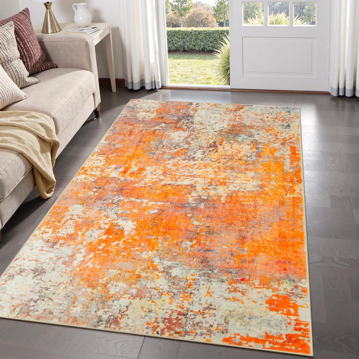 Lahome Modern Abstract Washable 5x7 Area Rugs for Living Room, Colorful Soft Bedroom Rug Low Pile Non Slip,Stain Resistance Dining Room Carpet for Nursery Office Entrance Home Office Decor