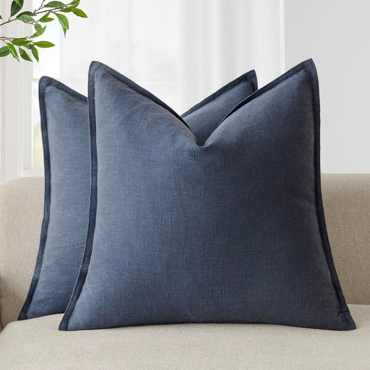 Foindtower Linen Solid Decorative Throw Pillow Covers 18x18 Natural Beige