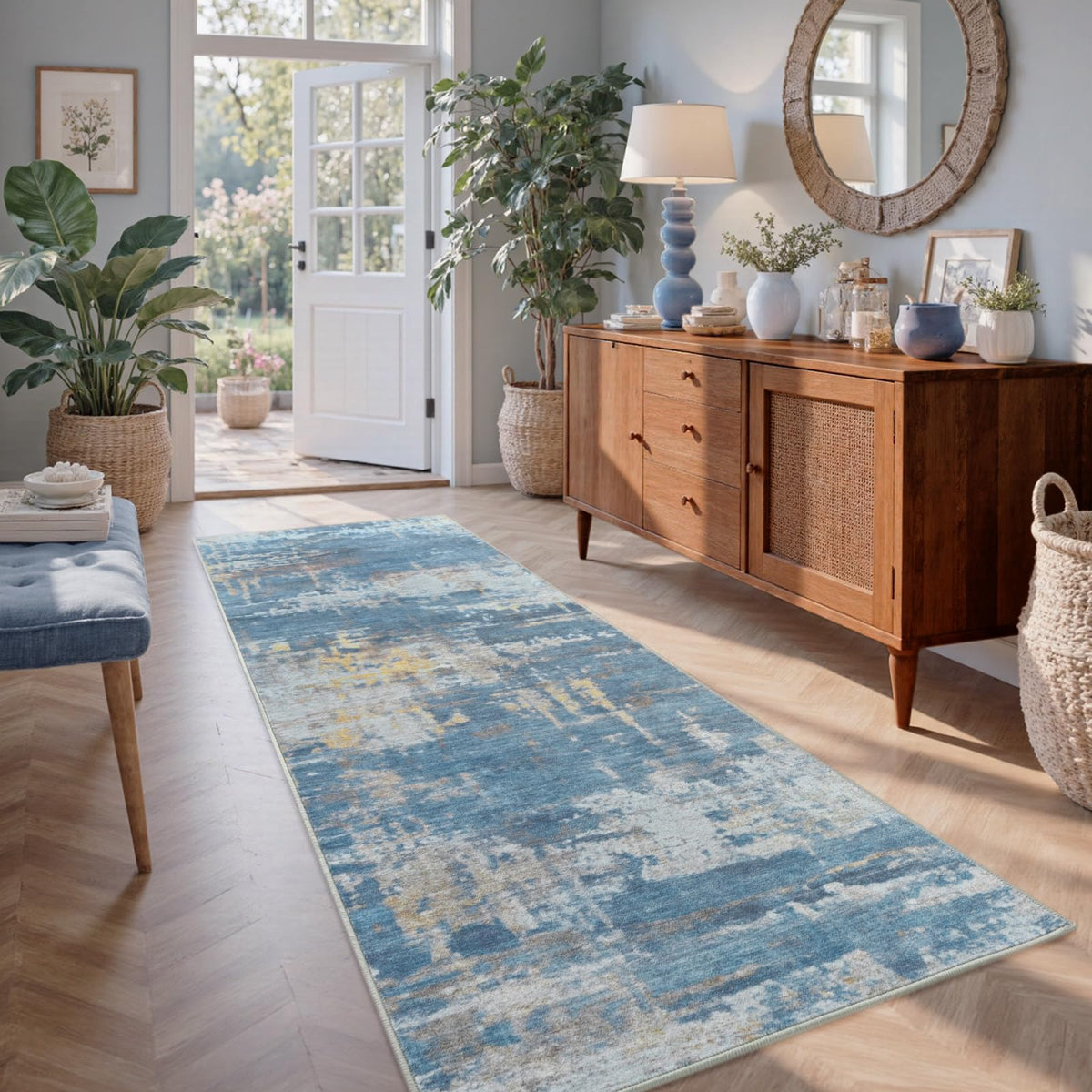 6x9 Ft Large Area Rugs for Living Room, Soft Non-Slip Washable Rugs Modern Abstract Pattern Carpet for Bedroom Indoor Floor Nursery Home Decor (Blue)