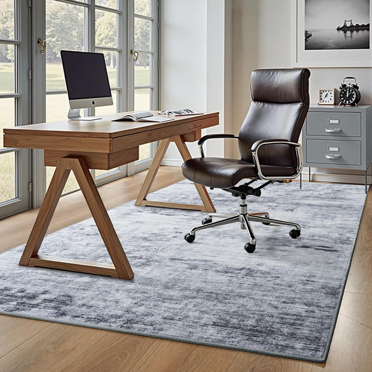 Toneed 4'x6' Washable Area Rugs for Bedroom Living Room, 48"x72" Grey