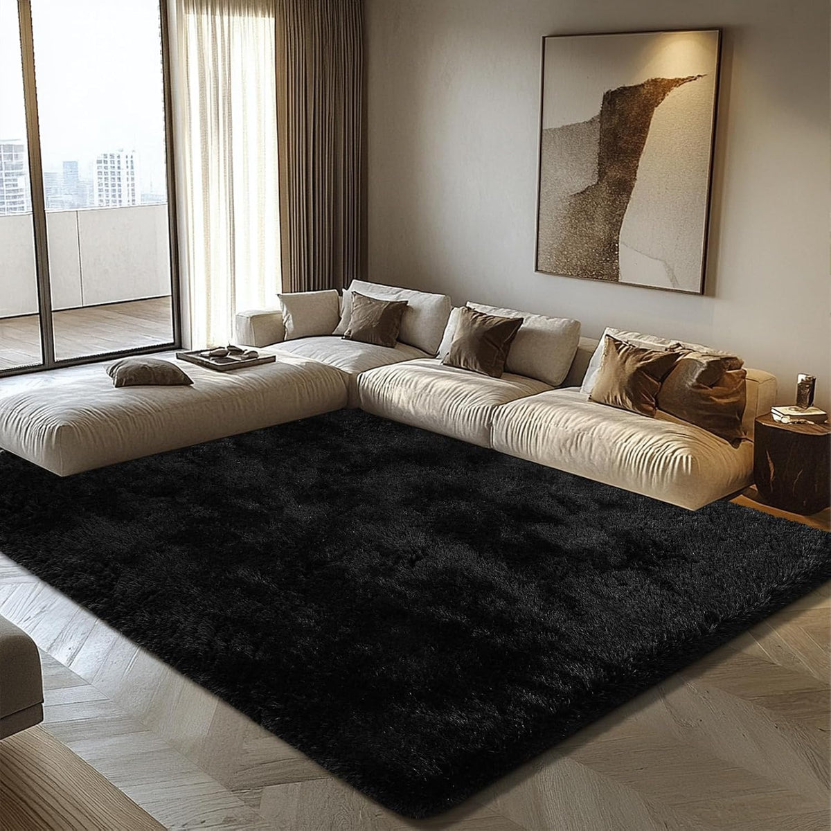 6x9 Black Fluffy Area Rug for Living Room,Large Shag Area Rugs for Bedroom