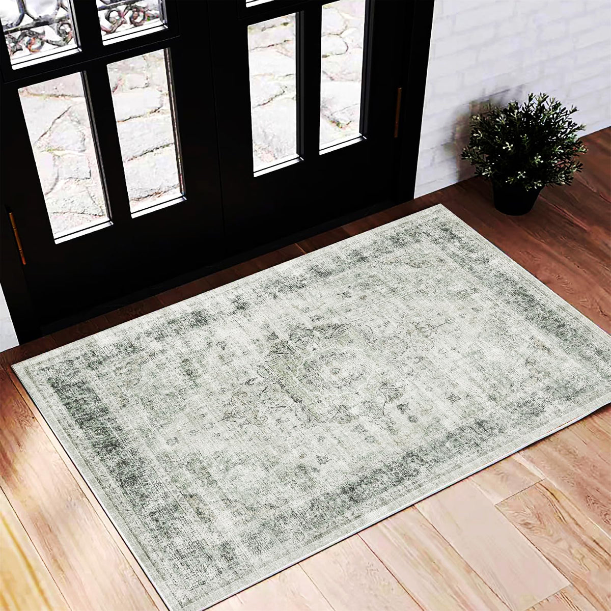 CHAMPLANT 6'x9' Washable Vintage Area Rug Boho Chic Medallion Distressed Design Non-Shedding Easy Care Ideal for High Traffic Areas in Living Room Bedroom Kitchen Office Large Carpet