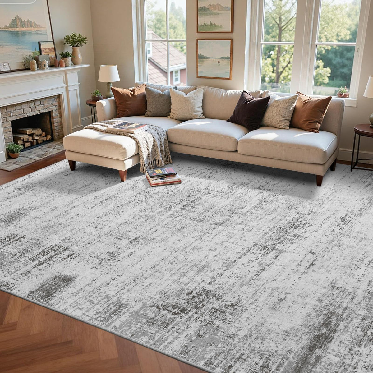 6x9 Ft Large Area Rugs for Living Room, Soft Non-Slip Washable Rugs Modern Abstract Pattern Carpet for Bedroom Indoor Floor Nursery Home Decor (Blue)