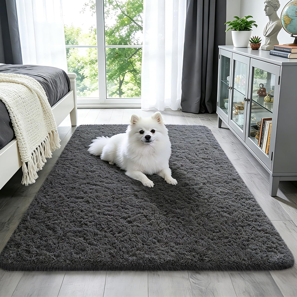 Ophanie Small Rug Upgrade Non Slip Throw Bedside Area Rugs, Fluffy Soft Grey Mini Bedroom Carpet, Affordable Door Entryway Indoor Inside Front Entrance Dog 2x3 Mat, Home Decor Aesthetic, Nursery