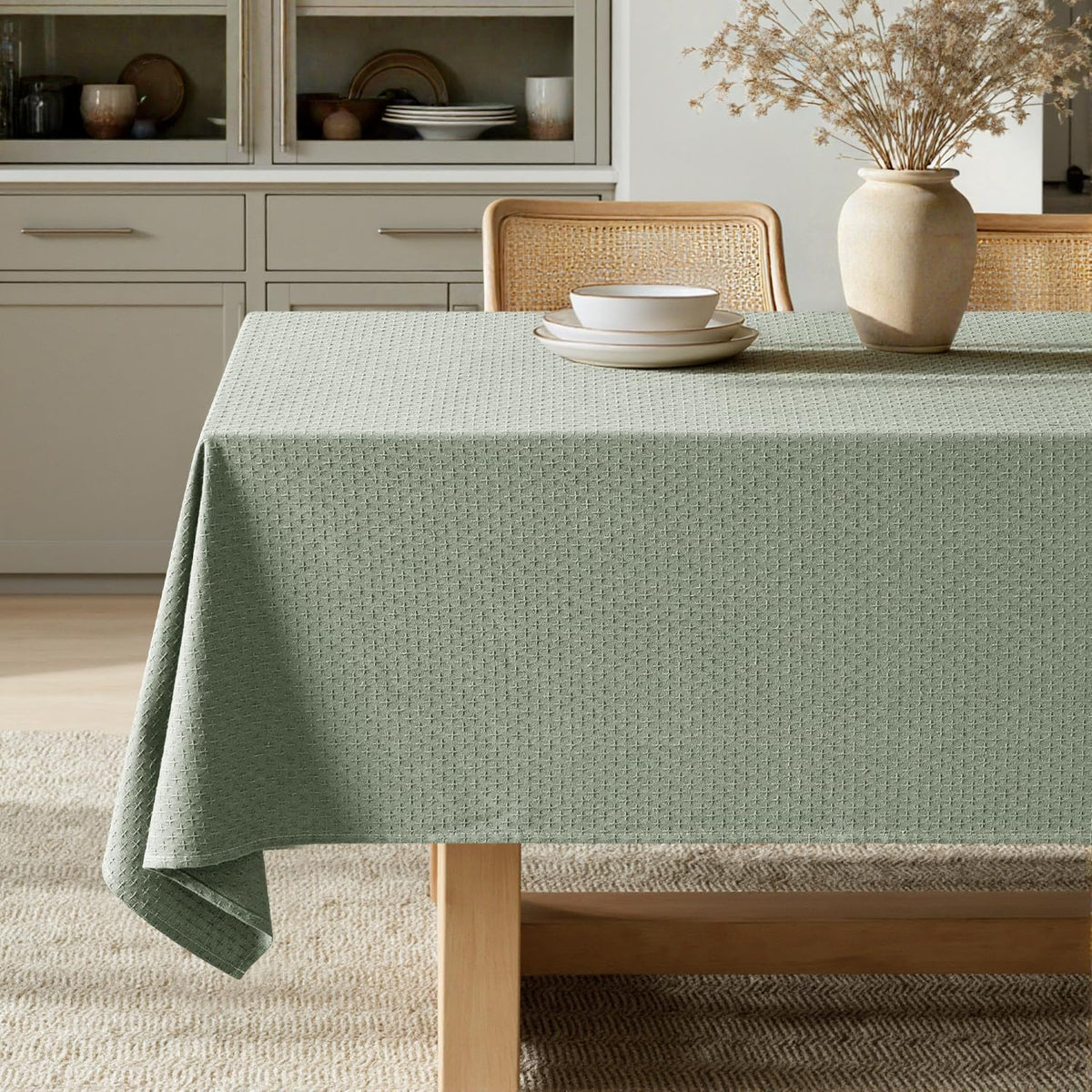 MIULEE Natural Beige Linen Rectangle Tablecloth 52x70 Inch