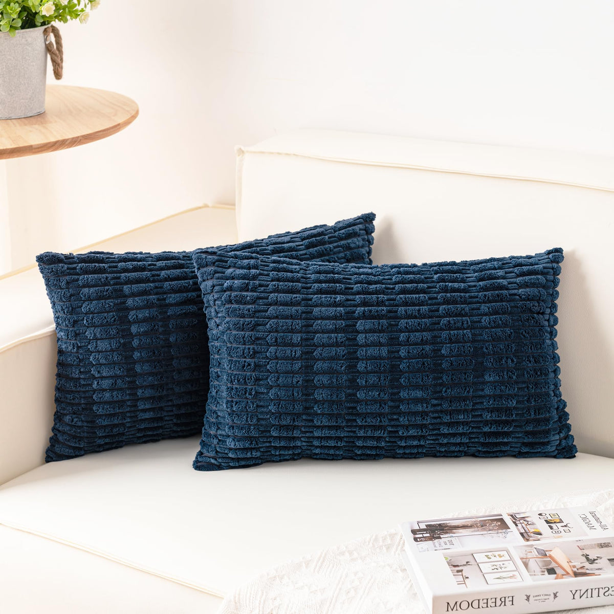 Pack of 2 Corduroy Decorative Throw Pillow Covers 18x18 Inch, Cream White