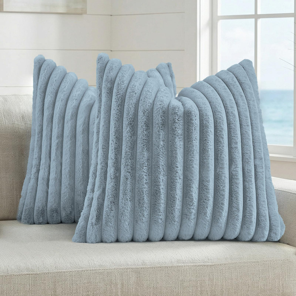 FUTEI Pack of 2 Faux Fur Throw Pillow Covers 18x18 Inch, Cream White