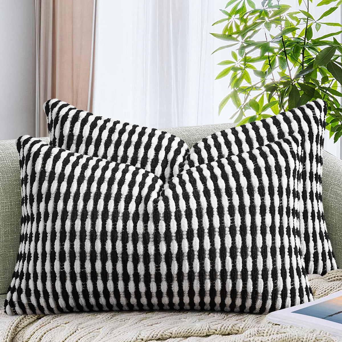 AmHoo Set of 2 Boho Chenille Pillow Cover Decorative Tufted Pillowcase for Couch Bed Sofa Bedroom Living Room Modern 18 x 18-Inch Brown
