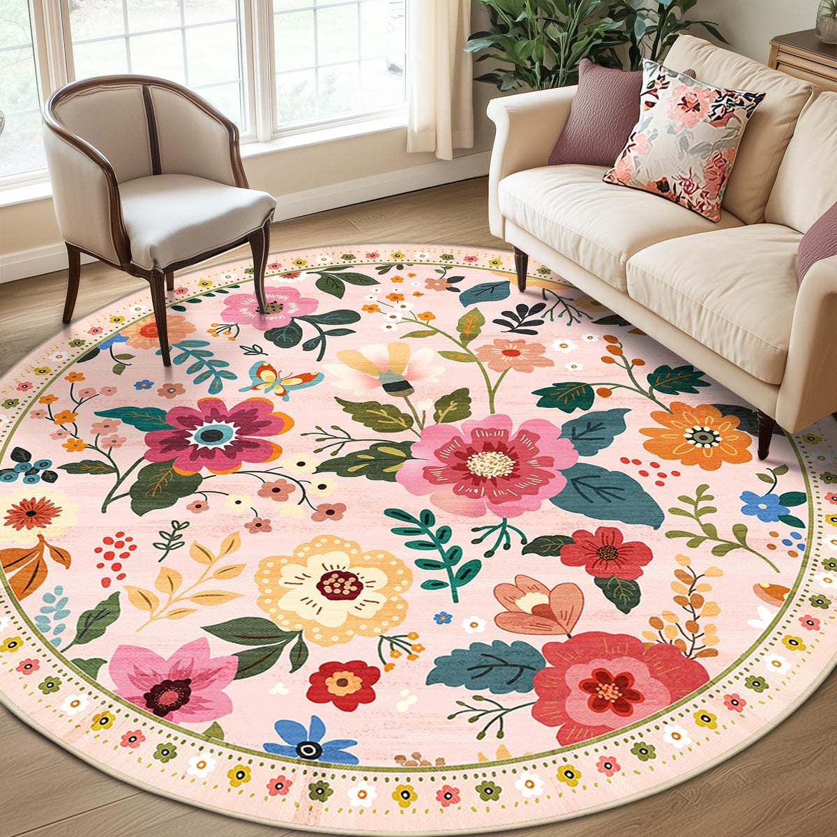 RELEANY Floral Washable 5x7 Area Rugs Black