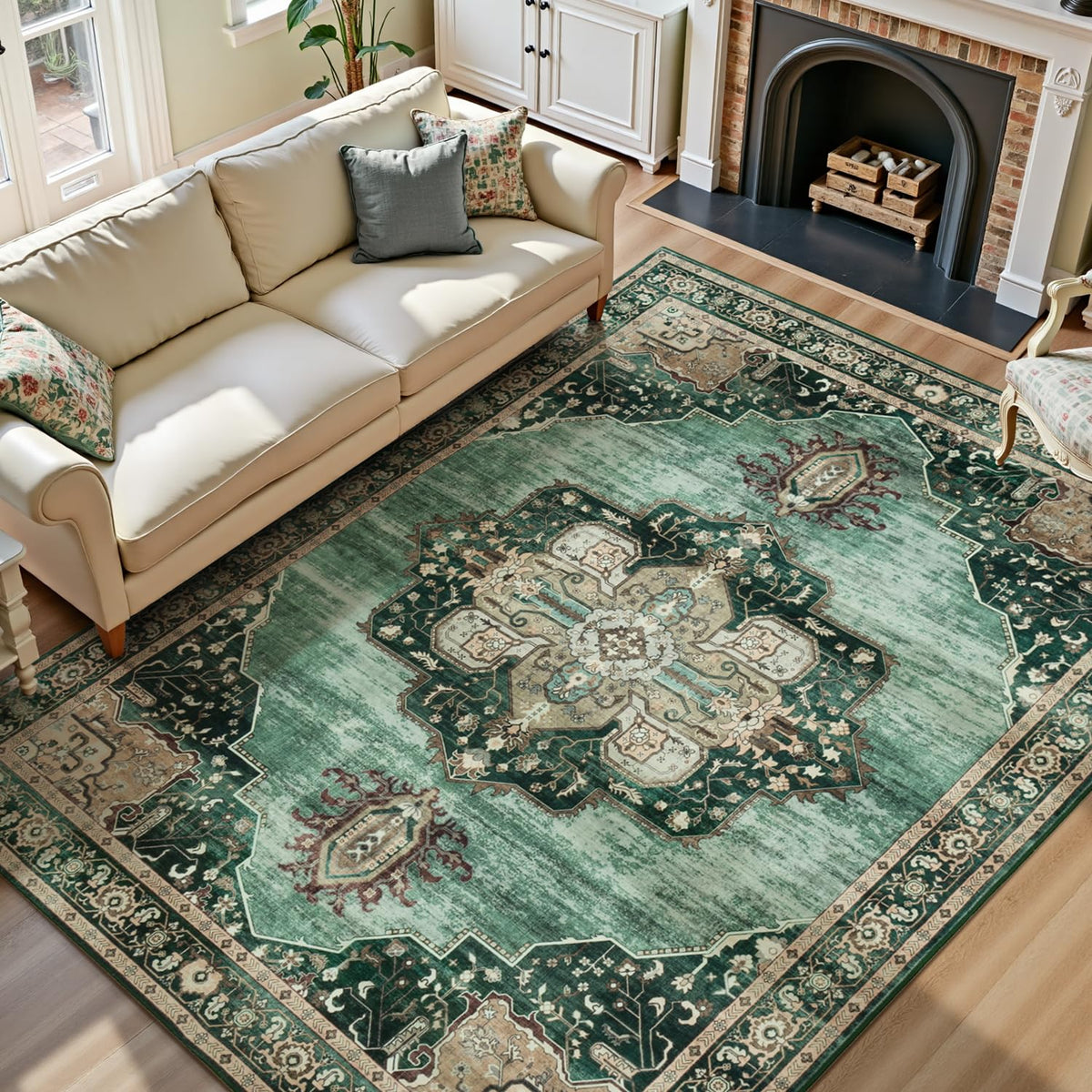 Lofus 5x7 Area Rugs for Living Room Bedroom, Soft Boho Carpet Floral Brown