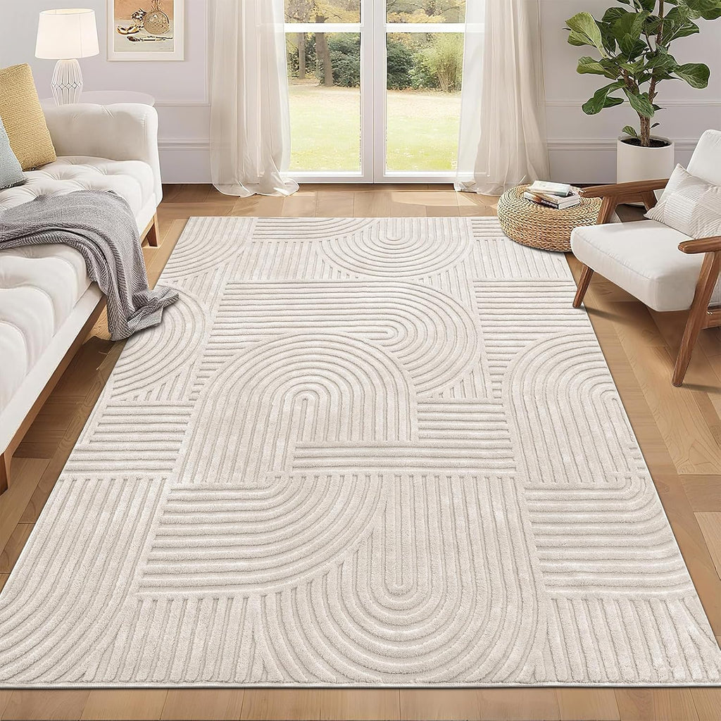 Pauwer 5x7 Area Rugs for Living Room, Modern Non Slip Washable Rug, Beige