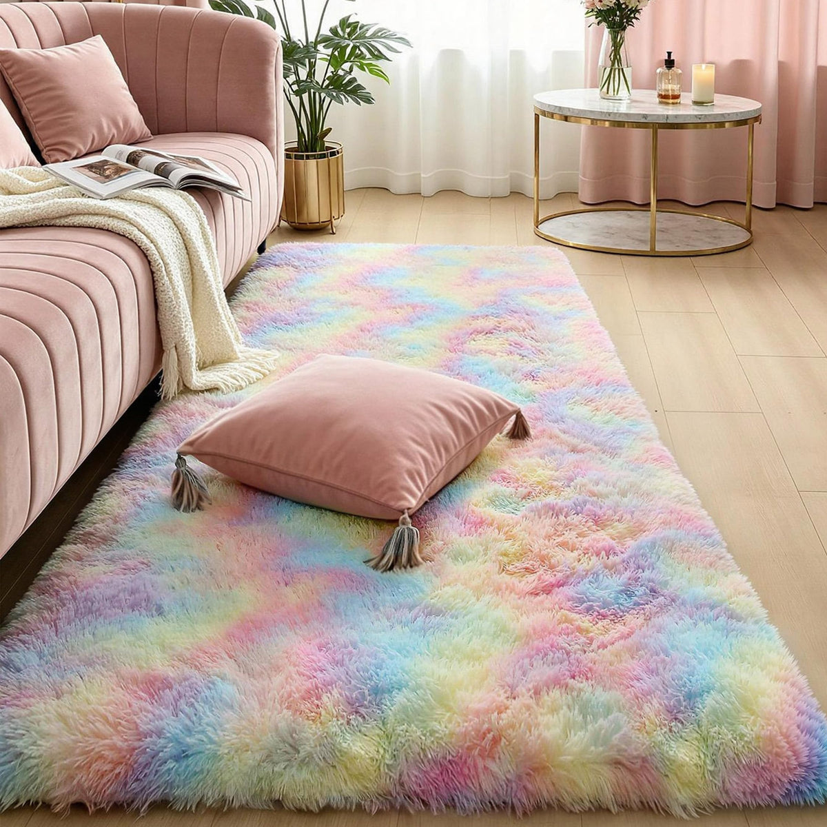 Pink Fluffy 4x6 Area Rugs for Bedroom Girls, Plush Washable Carpet