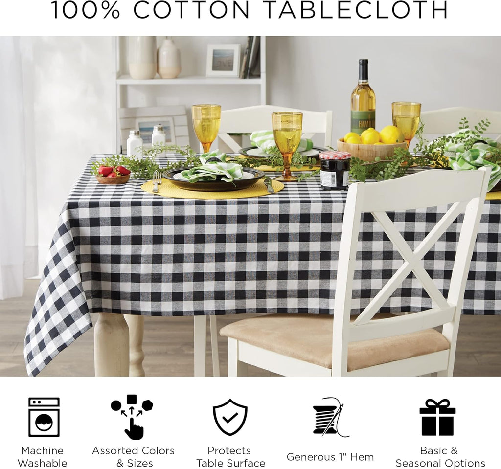 DII French Stripe Tabletop Collection Farmhouse Style Dining Table Linen Tablecloth, 60x120, Blue Chambray