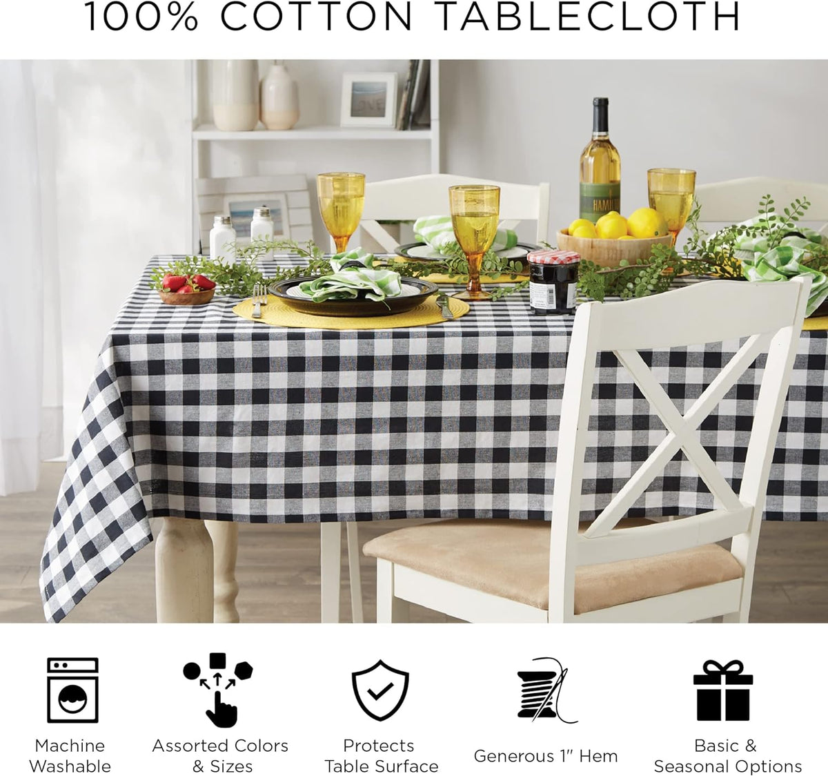 DII French Stripe Tabletop Collection Farmhouse Style Dining Table Linen Tablecloth, 60x120, Blue Chambray